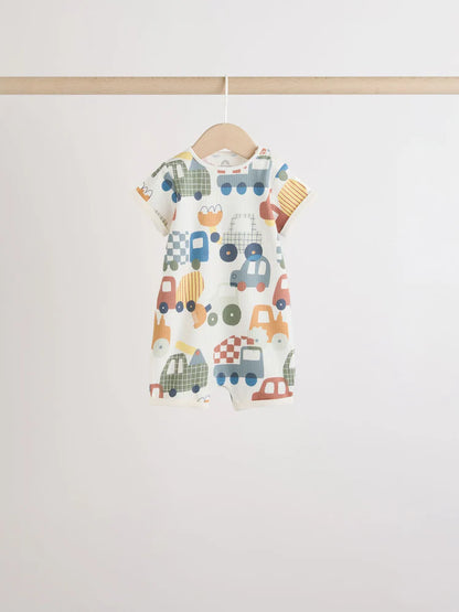 Blue Transport Printed Jersey Baby Rompers 4 Pack