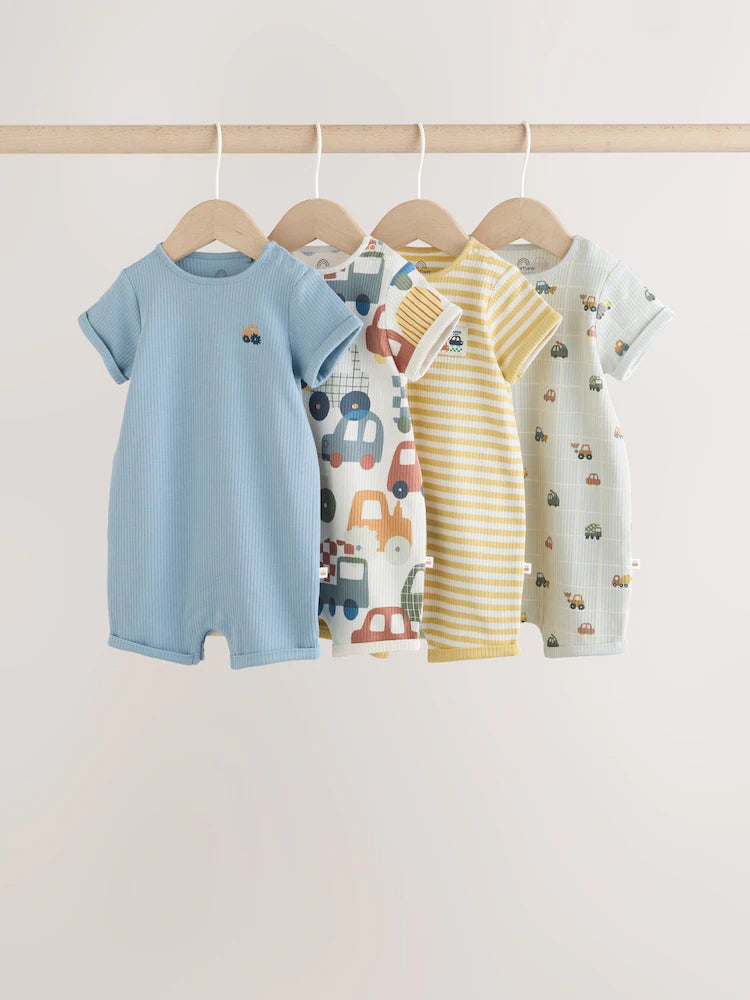 Blue Transport Printed Jersey Baby Rompers 4 Pack
