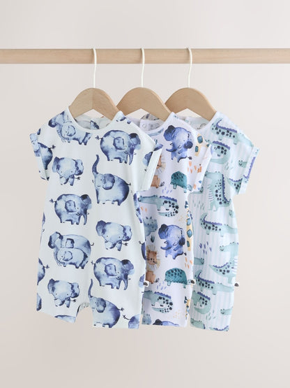 Blue Watercolour Animal Printed Popper Baby Jersey Rompers 3 Pack - 12-18 Months (80-86cm)