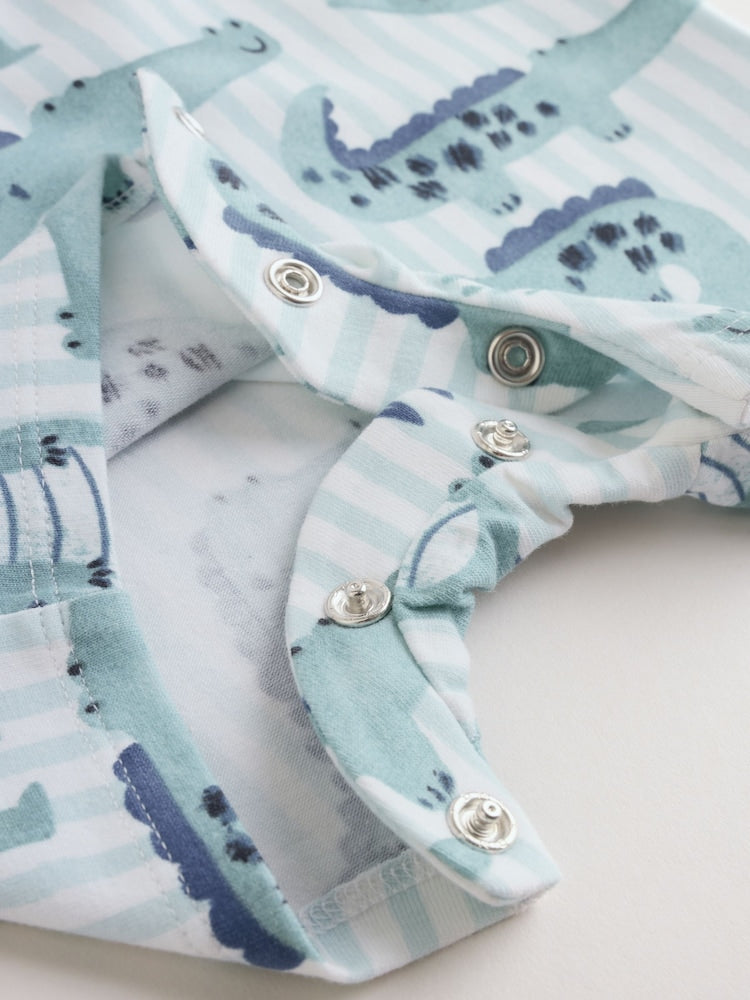 Blue Watercolour Animal Printed Popper Baby Jersey Rompers 3 Pack