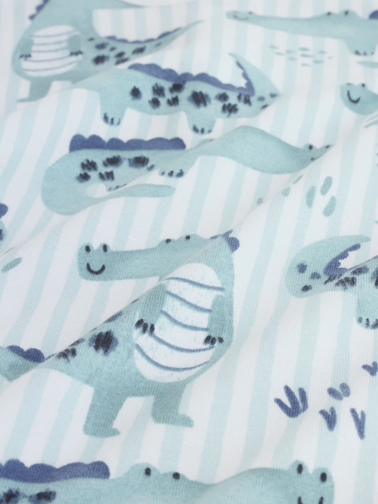 Blue Watercolour Animal Printed Popper Baby Jersey Rompers 3 Pack