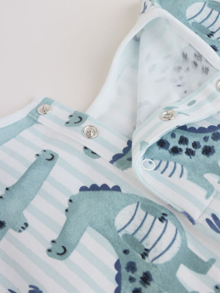 Blue Watercolour Animal Printed Popper Baby Jersey Rompers 3 Pack