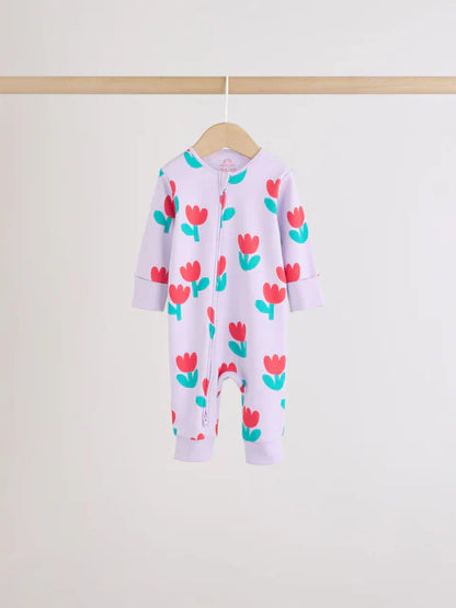 Lilac Purple Two Way Zip Baby Sleepsuit 4 Pack (0mths-3yrs)