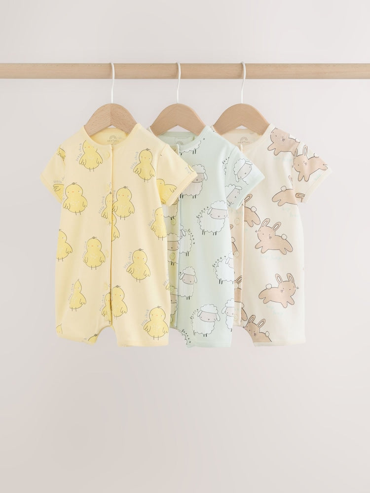 Yellow Spring/Character Button Through Baby Jersey Rompers 3 Pack - 12-18 Months (80-86cm)