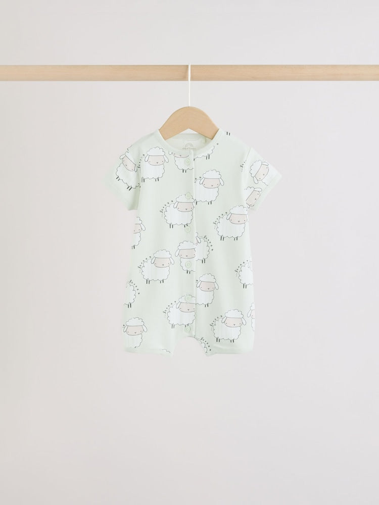 Yellow Spring/Character Button Through Baby Jersey Rompers 3 Pack
