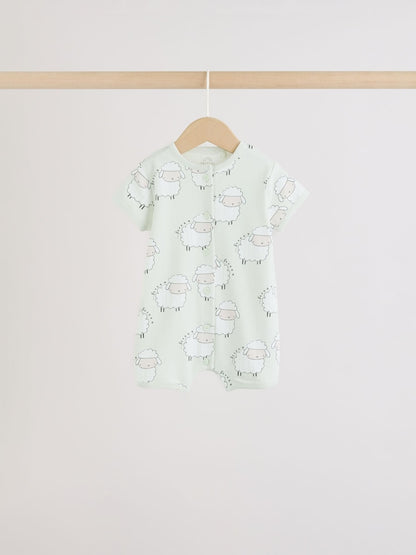 Yellow Spring/Character Button Through Baby Jersey Rompers 3 Pack