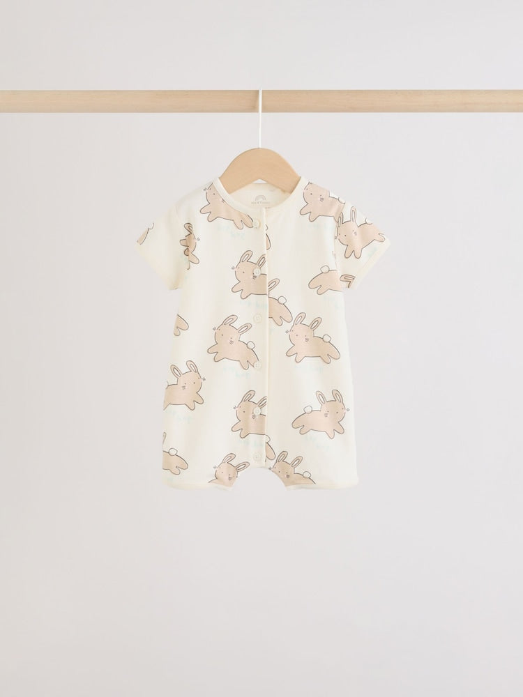 Yellow Spring/Character Button Through Baby Jersey Rompers 3 Pack