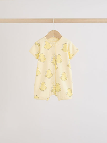 Yellow Spring/Character Button Through Baby Jersey Rompers 3 Pack