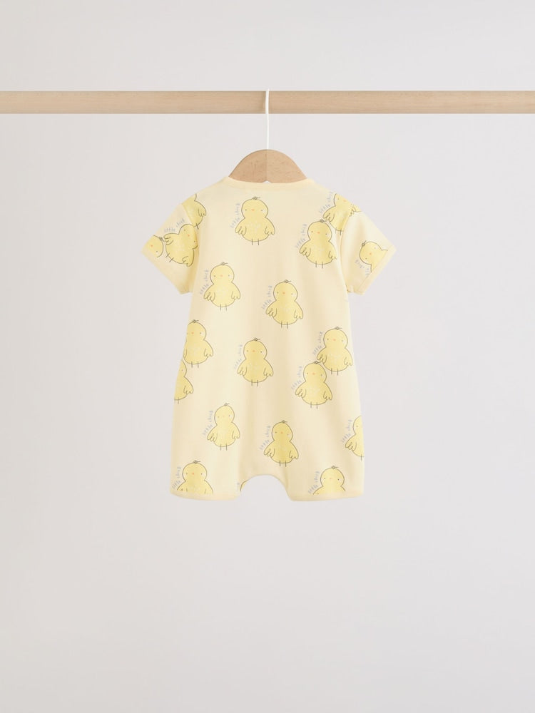 Yellow Spring/Character Button Through Baby Jersey Rompers 3 Pack