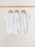 White Safari Animal Embroidered Jersey Baby Rompers 3 Pack - Size 50cm (First Size)