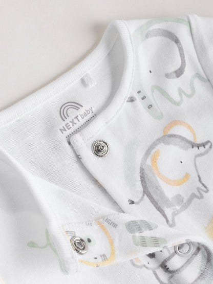 White Safari Animal Embroidered Jersey Baby Rompers 3 Pack - Size 50cm (First Size)