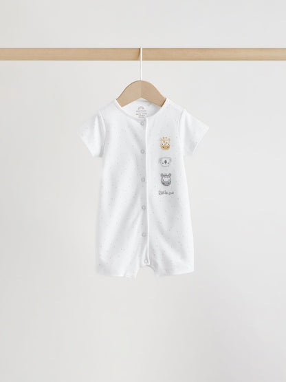 White Safari Animal Embroidered Jersey Baby Rompers 3 Pack - Size 50cm (First Size)