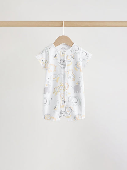 White Safari Animal Embroidered Jersey Baby Rompers 3 Pack - Size 50cm (First Size)