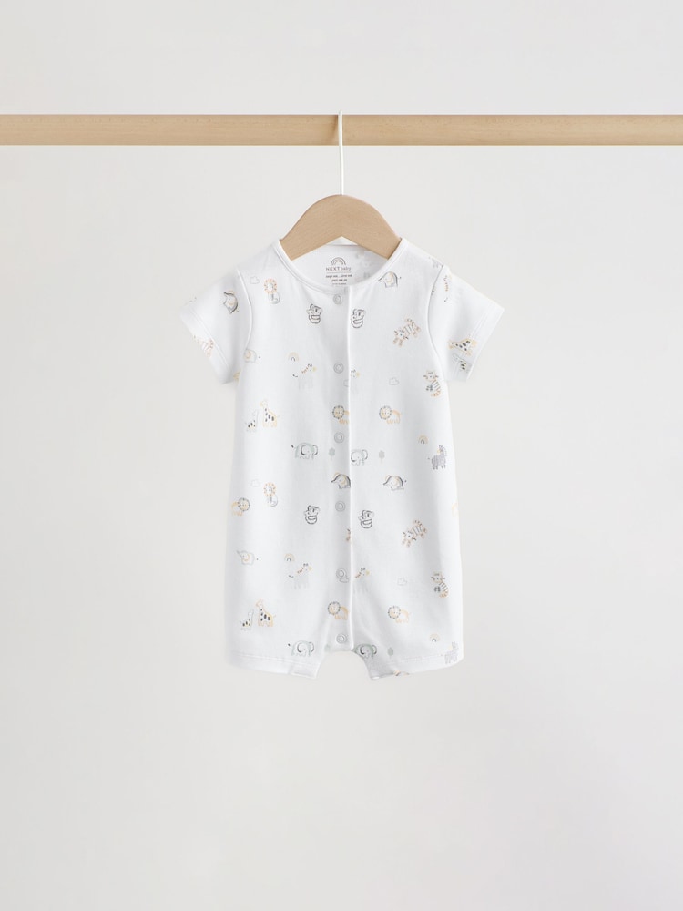 White Safari Animal Embroidered Jersey Baby Rompers 3 Pack - Size 50cm (First Size)