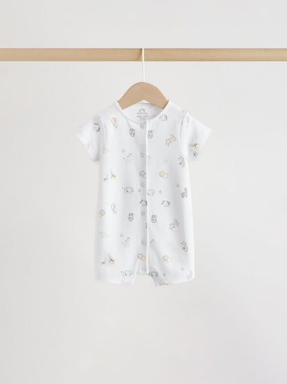 White Safari Animal Embroidered Jersey Baby Rompers 3 Pack - Size 50cm (First Size)