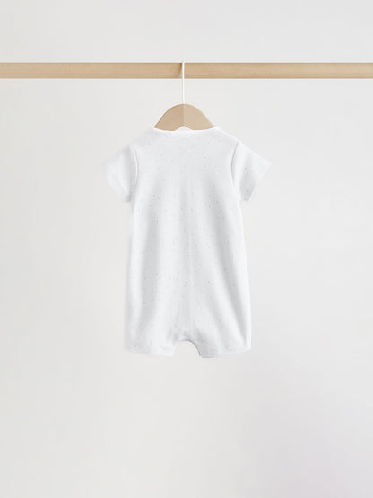 White Safari Animal Embroidered Jersey Baby Rompers 3 Pack - Size 50cm (First Size)