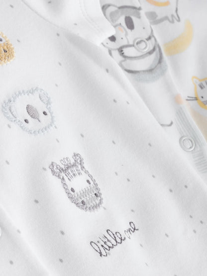 White Safari Animal Embroidered Jersey Baby Rompers 3 Pack - Size 50cm (First Size)