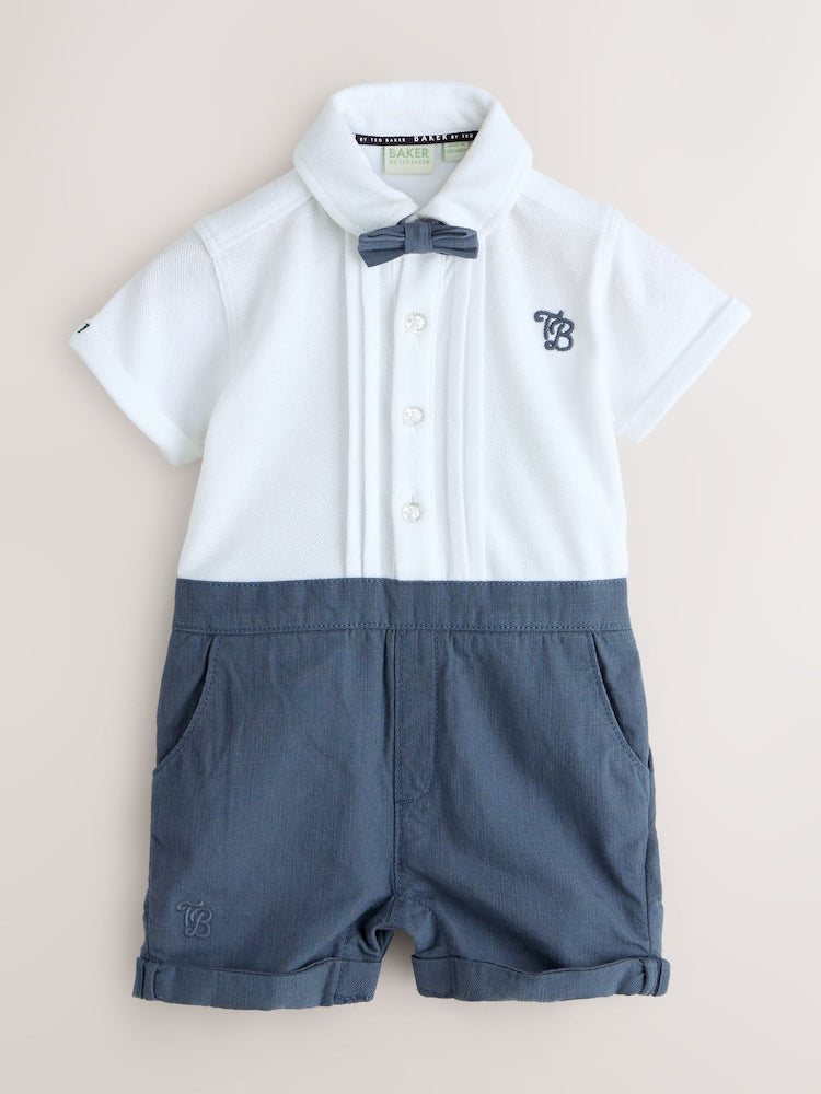 Baker by Ted Baker Blue/Navy Textured Smart Romper - Blue / Up To 3 Months (50 - 62cm)