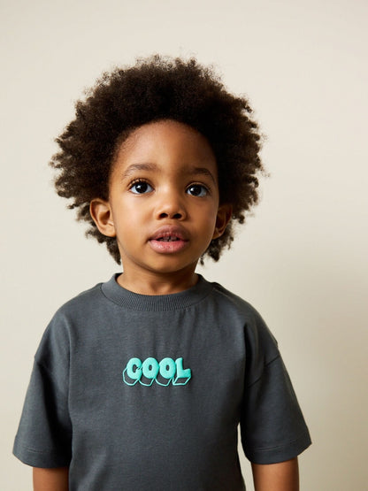 Charcoal Grey Cool Slogan Short Sleeve Small Graphic T-Shirt (3mths-8yrs)