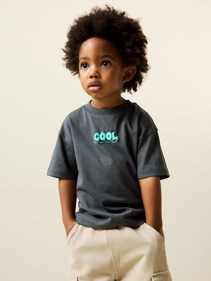 Charcoal Grey Cool Slogan Short Sleeve Small Graphic T-Shirt (3mths-8yrs)