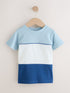 Blue/White/Navy Short Sleeve Colourblock T-Shirt (3mths-7yrs) (3mths-7yrs) - Blue/White/Navy / 12-18 Months (80-86cm)