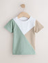 Sage Green/Neutral/White Short Sleeve Colourblock T-Shirt (3mths-7yrs) (3mths-7yrs) - Sage Green/Neutral/White / 12-18 Months (80-86cm)