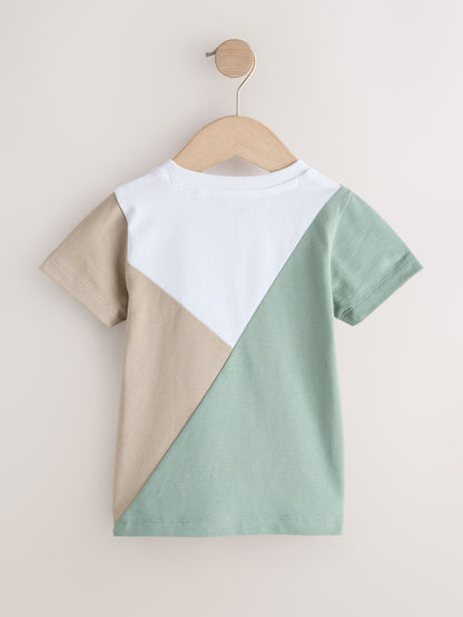 Sage Green/Neutral/White Short Sleeve Colourblock T-Shirt (3mths-7yrs) (3mths-7yrs)