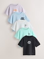 White/Blue/Green/Black/Purple Small Short Sleeve Graphic T-Shirts 5 Pack (3mths-7yrs) - Size 3-6 Months (62-68cm)