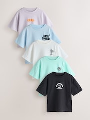 White/Blue/Green/Black/Purple Small Short Sleeve Graphic T-Shirts 5 Pack (3mths-7yrs) - Size 3-6 Months (62-68cm)