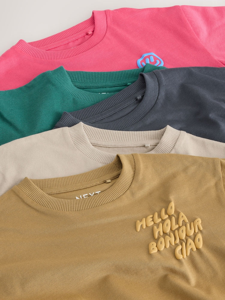 Green/Charcoal/Stone/Pink/Brown Small Short Sleeve Graphic T-Shirts 5 Pack (3mths-7yrs) - Size 3-6 Months (62-68cm)