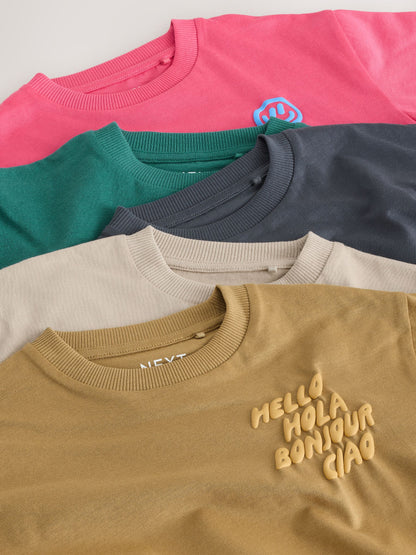 Green/Charcoal/Stone/Pink/Brown Small Short Sleeve Graphic T-Shirts 5 Pack (3mths-7yrs) - Size 3-6 Months (62-68cm)