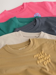 Green/Charcoal/Stone/Pink/Brown Small Short Sleeve Graphic T-Shirts 5 Pack (3mths-7yrs) - Size 3-6 Months (62-68cm)