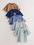 Blue/Charcoal/Green/Brown/Grey Small Short Sleeve Graphic T-Shirts 5 Pack (3mths-7yrs) - Blue/Charcoal/Green/Brown/Grey / 12-18 Months (80-86cm)