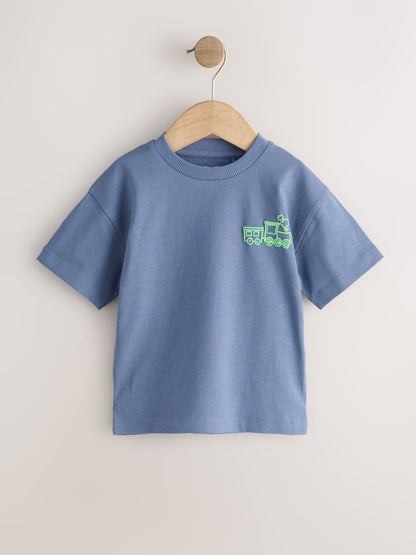 Blue/Charcoal/Green/Brown/Grey Small Short Sleeve Graphic T-Shirts 5 Pack (3mths-7yrs)