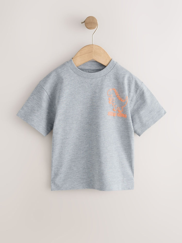 Blue/Charcoal/Green/Brown/Grey Small Short Sleeve Graphic T-Shirts 5 Pack (3mths-7yrs)