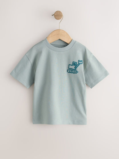 Blue/Charcoal/Green/Brown/Grey Small Short Sleeve Graphic T-Shirts 5 Pack (3mths-7yrs)