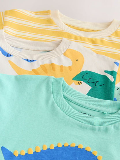 Yellow Dinosaur Short Sleeve Graphic T-Shirts 3 Pack (3mths-7yrs)