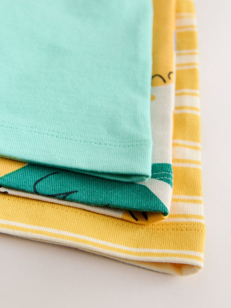 Yellow Dinosaur Short Sleeve Graphic T-Shirts 3 Pack (3mths-7yrs)