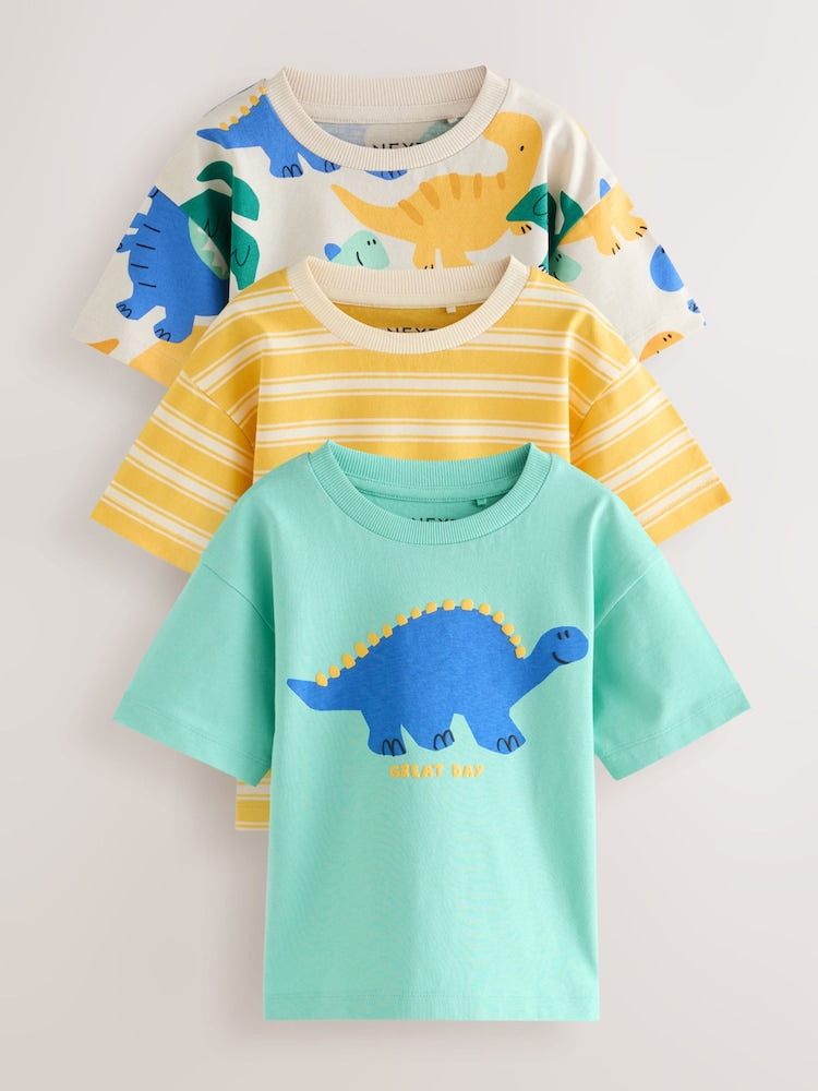 Yellow Dinosaur Short Sleeve Graphic T-Shirts 3 Pack (3mths-7yrs) - Size 3-6 Months (62-68cm) - Yellow Dinosaur