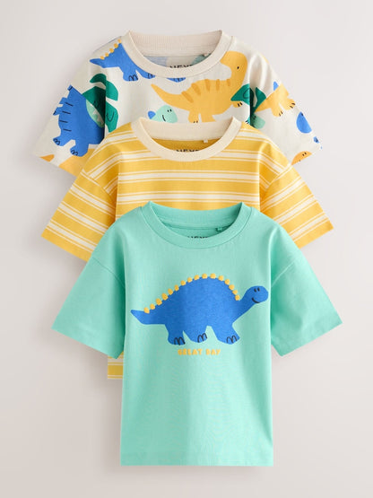 Yellow Dinosaur Short Sleeve Graphic T-Shirts 3 Pack (3mths-7yrs) - Size 3-6 Months (62-68cm) - Yellow Dinosaur