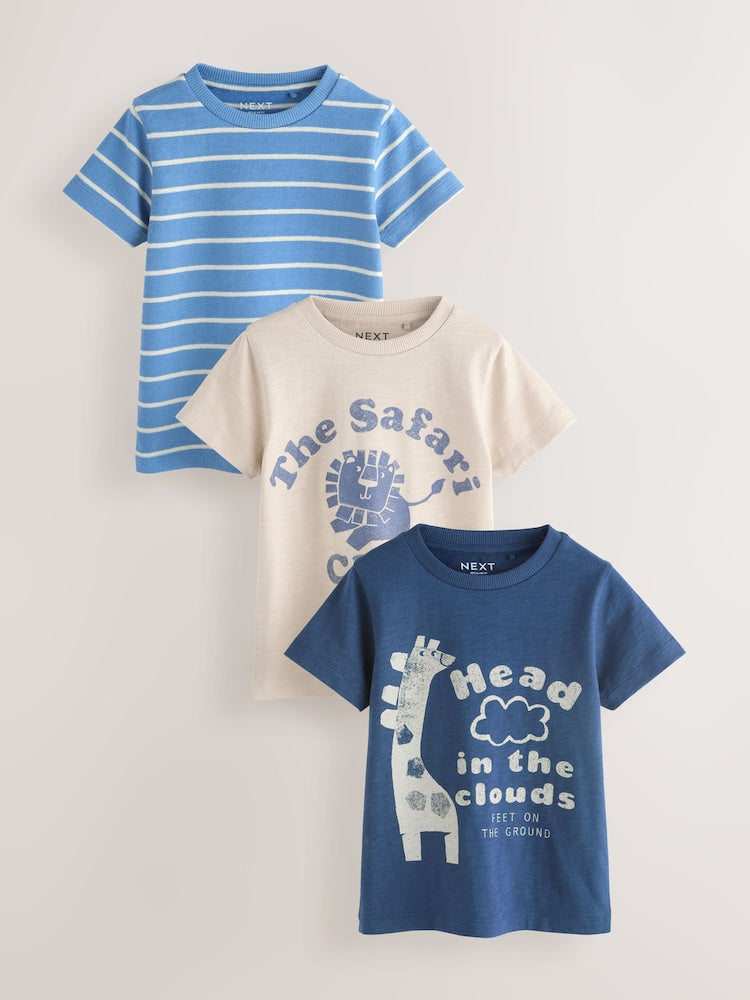 Blue Safari Short Sleeve Graphic T-Shirts 3 Pack (3mths-7yrs) - Size 3-6 Months (62-68cm) - Blue Safari