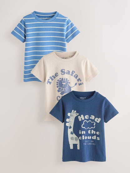 Blue Safari Short Sleeve Graphic T-Shirts 3 Pack (3mths-7yrs) - Size 3-6 Months (62-68cm) - Blue Safari