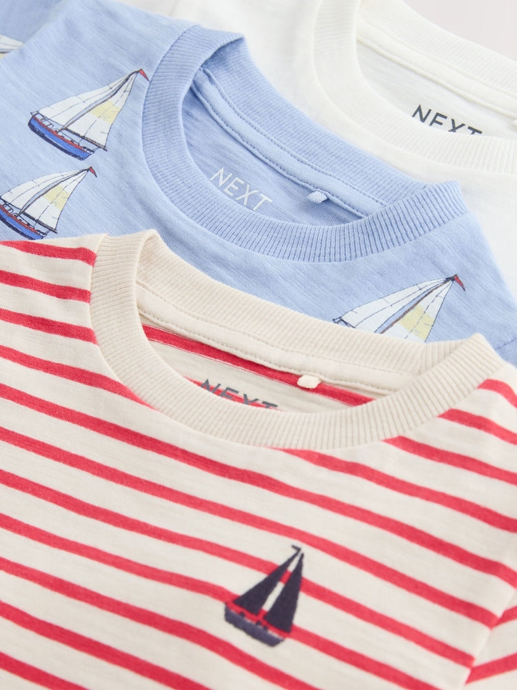 Blue Boat Short Sleeve Graphic T-Shirts 3 Pack (3mths-7yrs)