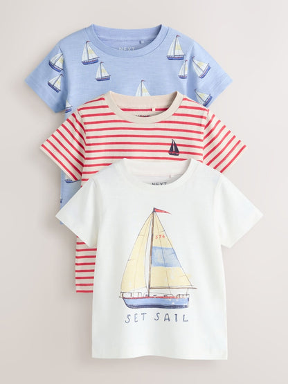 Blue Boat Short Sleeve Graphic T-Shirts 3 Pack (3mths-7yrs) - Size 3-6 Months (62-68cm) - Blue Boat