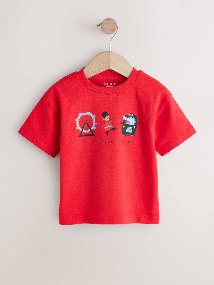 Red/Blue London Short Sleeve Graphic T-Shirts 3 Pack (3mths-7yrs)