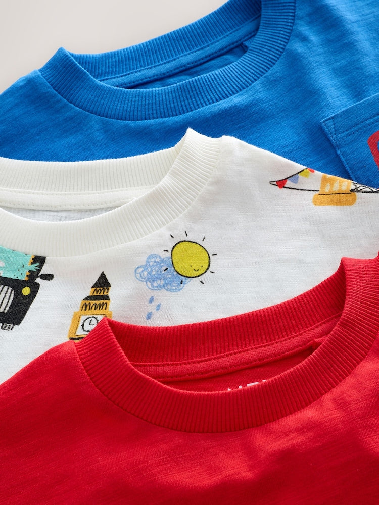 Red/Blue London Short Sleeve Graphic T-Shirts 3 Pack (3mths-7yrs)