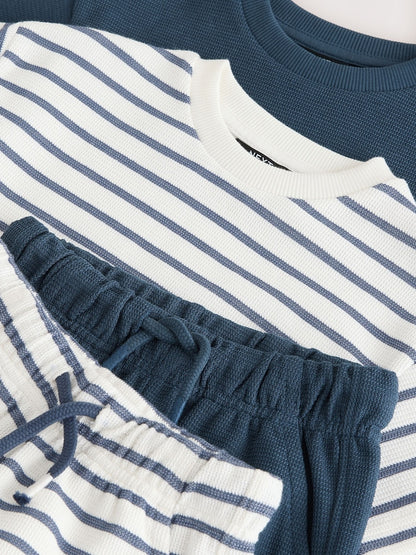 Blue/White Stripe Short Sleeve T-Shirt and Shorts Set 2 Pack (3mths-7yrs) - Size 3-6 Months (62-68cm)