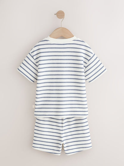 Blue/White Stripe Short Sleeve T-Shirt and Shorts Set 2 Pack (3mths-7yrs) - Size 3-6 Months (62-68cm)