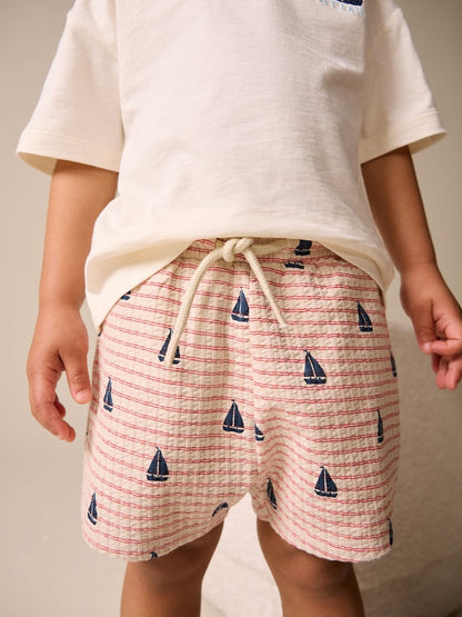 White Boat Embroidery Short Sleeve T-Shirt and Shorts Set (3mths-7yrs)