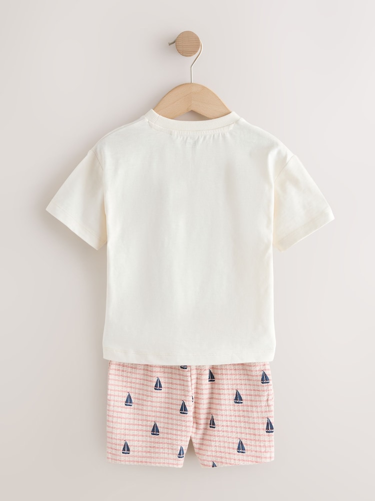 White Boat Embroidery Short Sleeve T-Shirt and Shorts Set (3mths-7yrs)